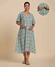 Ikk Kudi by Seerat Cotton Half Sleeves Floral Printed Dress With Concealed Zipper Nursing Access - Green