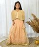 Fairies Forever Net Three Fourth Sleeves Sequin Embellished Jacket With Lace Embellished Lehenga Set - Peach