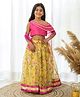 Fairies Forever Organza Sleeveless Mirror Embellished Choli With Floral Printed & Lace Detailed Lehenga - Pink & Yellow