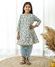 Fairies Forever Cotton Three Four Sleeves Floral Printed & Gota Lace Embellished Kurta Set - Blue