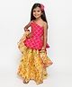 Fairies Forever Silk One Shoulder Sequin Embellished Peplum Top With Floral Printed Skirt & Dupatta - Pink &  Yellow