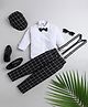 Jeet Ethnics Full Sleeves Solid Shirt With Window Pane Checked Pant Bow Cap & Suspender Set - Black