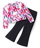 Tiara Cotton Spandex Full Sleeves Floral Printed Sweat Shirt With Bell Bottom Pant Set - Red & Black