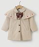 Kookie Kids Full Sleeves Front Open Collar Neck Trench Coat with Bow Applique - Beige
