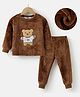 Kookie Kids Full Sleeves T-Shirt & Lounge Pants Winter Wear Set With Teddy Applique - Brown