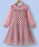 Kookie Kids Full Sleeves Party Gown With Polka Dot Print & Frill Detailing - Pink