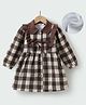 Kookie Kids Full Peasant Sleeves Checkered Winter Jacket with Frill Detailing - Brown