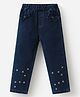 Kookie Kids Full Length Star Embroidered  Washed  Denim Jeans - Navy Blue