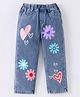 Kookie Kids Full Length Heart & Floral  Printed Washed  Denim Jeans -  Blue
