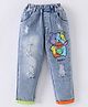 Kookie Kids Denim Full Length Distressed Jeans With Bear Print -  Blue