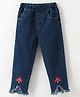 Kookie Kids Full Length Mushroom Embroidery Washed  Denim Jeans -  Navy Blue