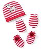 Babyhug Disney Interlock Knit Cap Mittens & Booties With 101 Dalmatians Red & White - Diameter 10 cm