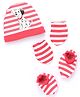 Babyhug Disney Interlock Knit Cap Mittens & Booties With 101 Dalmatians Red & White - Diameter 11 cm