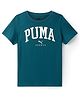 PUMA Cotton Knit Half Sleeves Brand Text Printed T-Shirt - Teal Blue