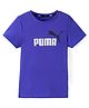 PUMA Cotton Knit Half Sleeves Solid T-Shirt with Logo Print - Blue