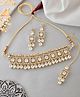 VALLEY OF JEWELLERY - Silver Plated Stone Studded Designer Necklace With Earrings And Mangtikka - Silver