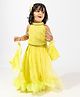 Elaisha Cold Shoulder Floral Embroidered Top  & Ruffled Layered Lehenga With Net Dupatta Set - Lemon Yellow