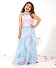 Elaisha Sleeveless Floral Lace Embelished Choli & Ruffled Layered Lehenga With Net Dupatta Set - Mauve & Pastle Green