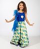 Elaisha Sleeveless Ruffled Detailed Top &  Floral Printed Skirt Set - Blue & Off White