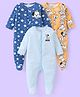 Babyhug Disney Cotton Knit Full Sleeves Sleepsuits With 101 Dalmatians & Lion King Graphics Pack Of 3 - Light Blue Orange & Blue
