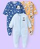 Babyhug Disney Cotton Knit Full Sleeves Sleepsuits With 101 Dalmatians & Lion King Graphics Pack Of 3 - Light Blue Orange & Blue