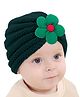 Bembika Wool Flower Designed Winter Beanie Cap - Dark Green