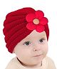 Bembika Wool Flower Designed Winter Beanie Cap -  Red