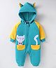 Kookie Kids Full Sleeves Winter Wear Romper With Kitty Patch & Ear Applique - Blue & Yellow