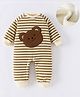Kookie Kids Full Raglan Sleeves Striped Romper with Teddy Bear Patch - Brown