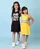 KUCHIPOO Pack Of 2 Sleeveless Unicorn & Text Printed Cotton Dresses -  Yellow & Black