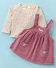 Wow Clothes Cotton Knit Frock With Full Sleeves Floral Printed Tee - Wine
