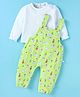 WOW Interlock Knit Full Sleeves Solid Color T-Shirt with Swan Printed Dungaree - Lime Green