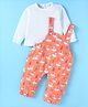 WOW Interlock Knit Full Sleeves Solid Color T-Shirt with Swan Printed Dungaree - Dark Peach