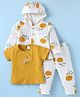 WOW Clothes Interlock Knit Full Sleeves Floral Printed Hooded Top & Leggings Set with T-Shirt - Golden