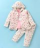 Wow Clothes Cotton Knit Full Sleeves Birds Printed Hooded Top With Inner Tee & Lounge Pants - Pink