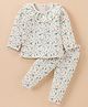 WOW Clothes Looper Knit Full Sleeves Night Suit With Birds Print & Frill Detailing -Sky Blue