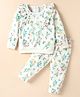 WOW Clothes Looper Knit Full Sleeves Night Suit Floral Print & Frill Detailing - Cream & Pink