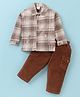 Wow Clothes Cotton Woven Full Sleeves Checkered Shirt & Corduroy Pants Set - Brown