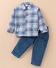 Wow Clothes Cotton Woven Full Sleeves Checkered Shirt & Corduroy Pants Set - Blue