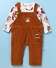 WOW Clothes Interlock Knit Full Sleeves T-Shirt With Dungaree Lion Printed - Rust Orange