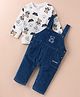 WOW Clothes Interlock Knit Full Sleeves T-Shirt With Dungaree Bear Printed - Blue