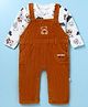 WOW Clothes Interlock Knit Full Sleeves T-Shirt With Dungaree Bear Printed - Rust Orange