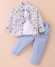 Wow Clothes Cotton Woven Full Sleeves Animals Printed Shirt With Inner Tee & Trouser Pants - Sky Blue