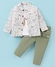 Wow Clothes Cotton Woven Full Sleeves Animals Printed Shirt With Inner Tee & Trouser Pants - Olive