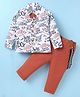 Wow Clothes Cotton Woven Full Sleeves Text Printed Shirt & Trouser Pants With Bow & Suspender - White & Rust Orange