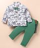 Wow Clothes Cotton Woven Full Sleeves Text Printed Shirt & Trouser Pants With Bow & Suspender - White & Green
