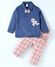 WOW Clothes Knit Full Sleeves Collared  Aeroplane Embroidered T-Shirt & Checkered Lounge Pant with Attached Bow - Pink