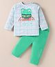 WOW Clothes Knitted Full Sleeves Checkered T-Shirt & Lounge Pant with Crocodile Patch & Print - Sea Green