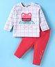 WOW Clothes Knitted Full Sleeves Checkered T-Shirt & Lounge Pant with Crocodile Patch & Print - Dark Pink