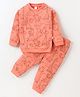 Wow Cothes Cotton Knit Full Sleeves Night Suit With Animals Print - Dark Peach